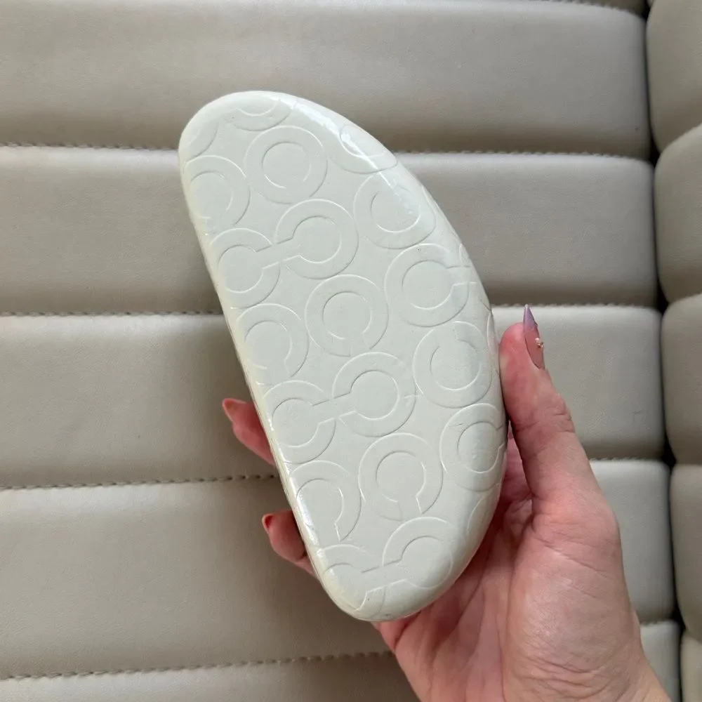Vintage Coach Brown White Sunglasses Case Glassrs Holder Snaps Close